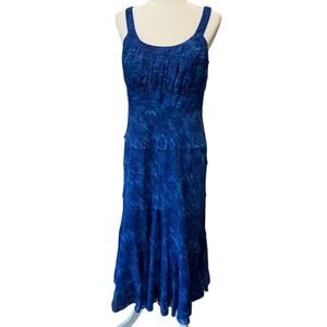 Jones Wear Midi Dress Sz 12 Blue Lined Tiered Sleeveless Floral Coastal Beachy